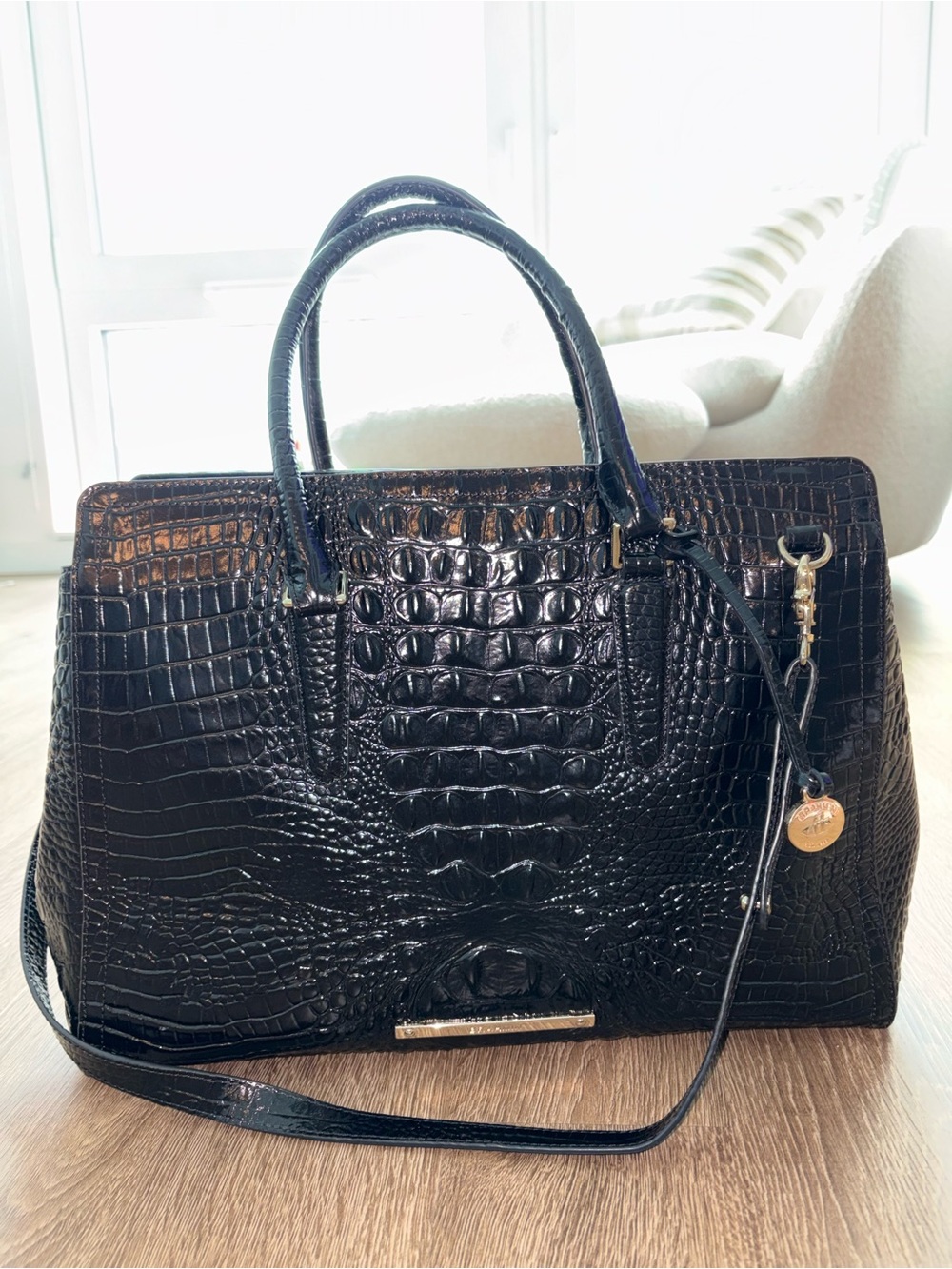 Brahmin Black Croc Finley Carryall